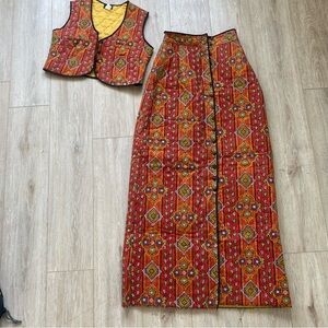 Vintage quilted 2 piece skirt and crop top vest set